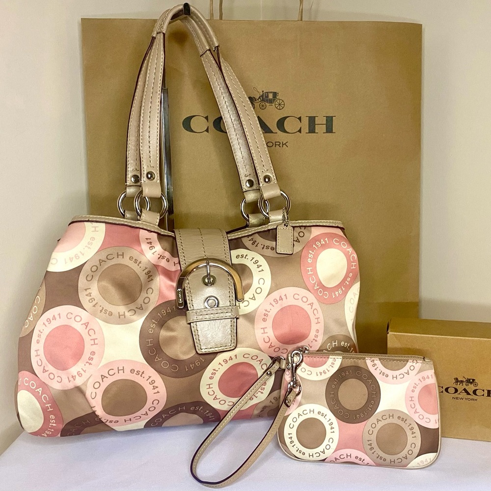 COACH Ashley Snaphead Soho Sateen Signature Carryall Satchel & Wristlet F18805